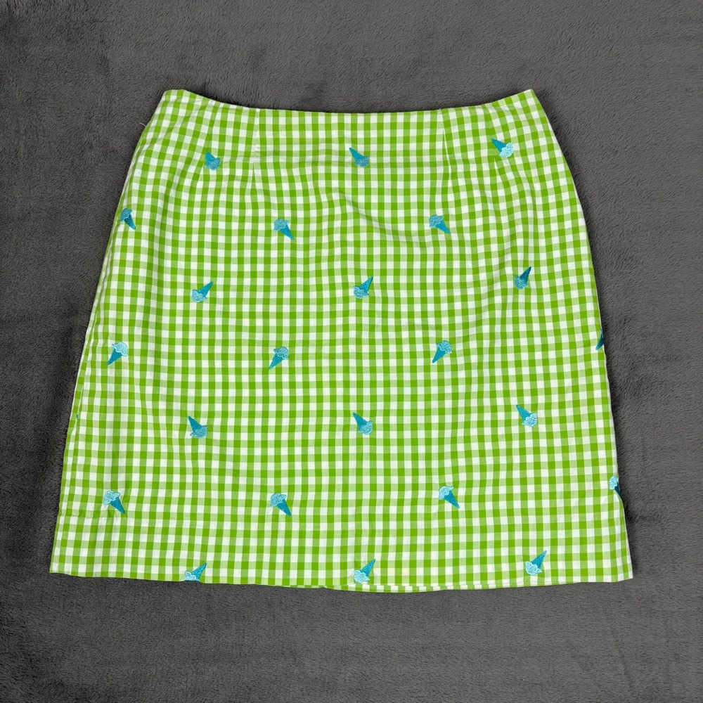 Lilly Pulitzer Skirt Women 8 Green Gingham Ice Cream Cone Embroidered Mini Skirt